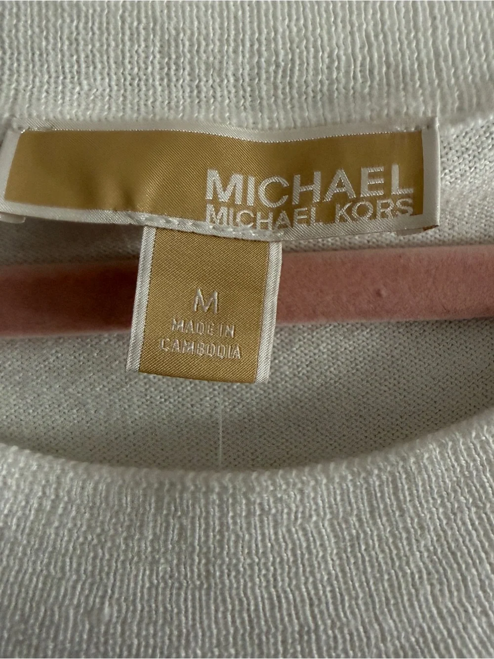 Michael Kors White Embossed Logo Short Sleeve Sweater